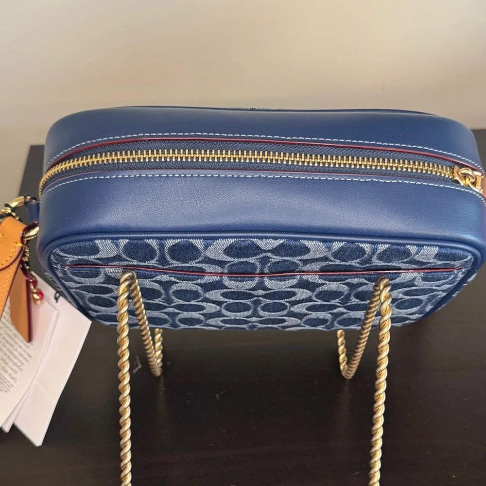 Coach Navy Blue Denim Signature Crossbody Bag NWT - Picture 6 of 11